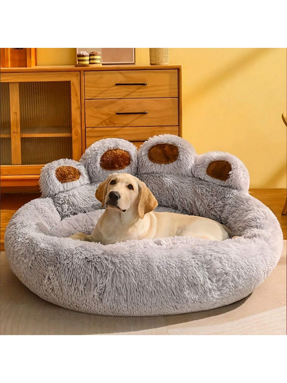 27in 35in 43in Calming Dog Beds For Large Dogs, Faux Fur Donut Cuddler Dog Bed, Round Fluffy Pillow, Washable Pet Bed For Dogs