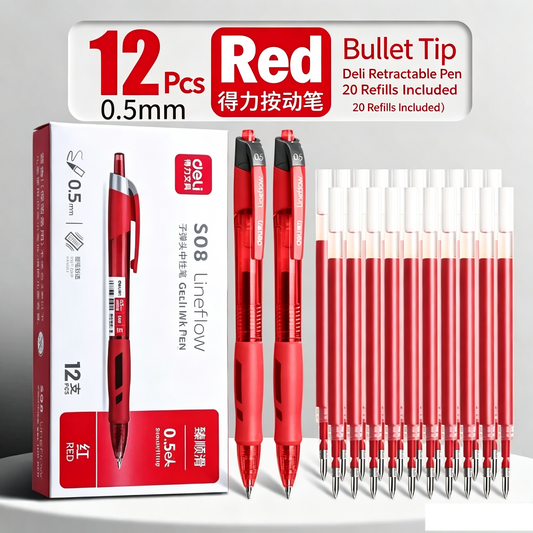 Retractable Red Gel Pens 12 Pack 0.5mm Bullet Tip with 20 Refills, Smooth Ink Pens for Student Office Supplies