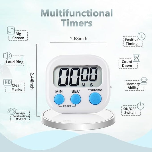 12 Pack Digital Kitchen Timer Magnetic Digital Timer with Big Display Loud Ring Cooking Timers for Kitchen Electronic Timer for Cooking, Bathing, Gym, Break Time, Classroom(12,White, Blue, Orange)