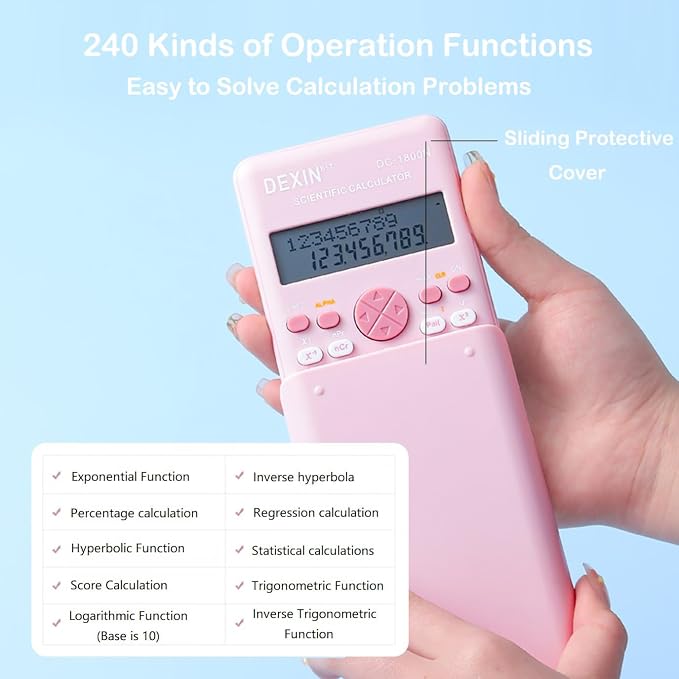 Scientific Calculators for Students, 240 Functions 2-Line Standard Scientific Calculator, Cute School Office Supplies,Math Calculator for School (Purple)