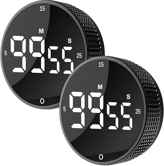 Upgrade Digital Kitchen Timer - 2 Pack Magnetic Countdown Countup Visual Pomodoro Timer with Large LED Display, 3-Preset Times, 3 Volume Levels, Ideal for Cooking, Baking and Fitness (2, Black)