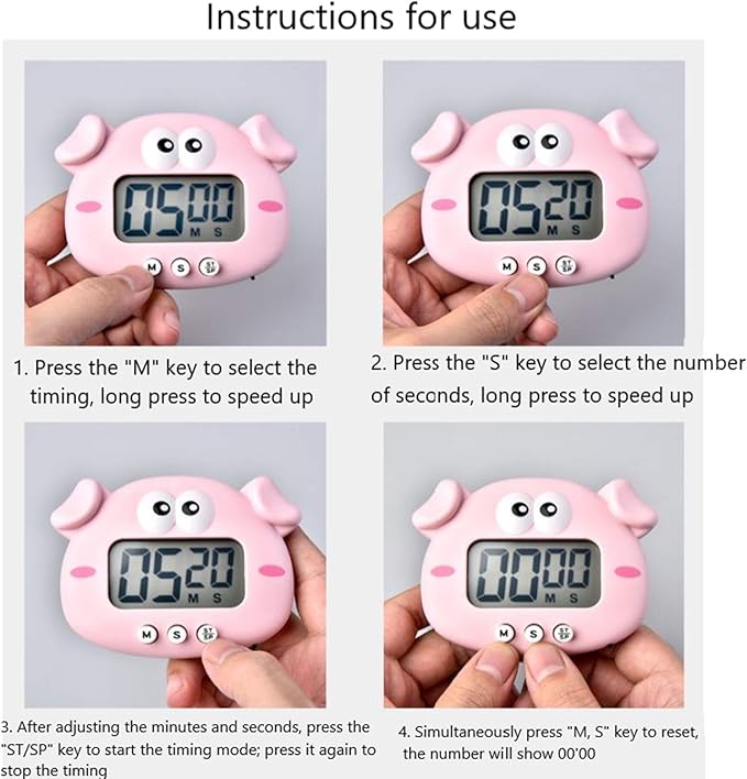 Kitchen Timer, Cute Cartoon Animal Countdown Timer, Digital Cooking Timer with Magnetic, LCD Large-Screen Visual Clock, Hangable Alarm Clock with Stand,for Cooking Bake Sport Game (Timer-XZ)