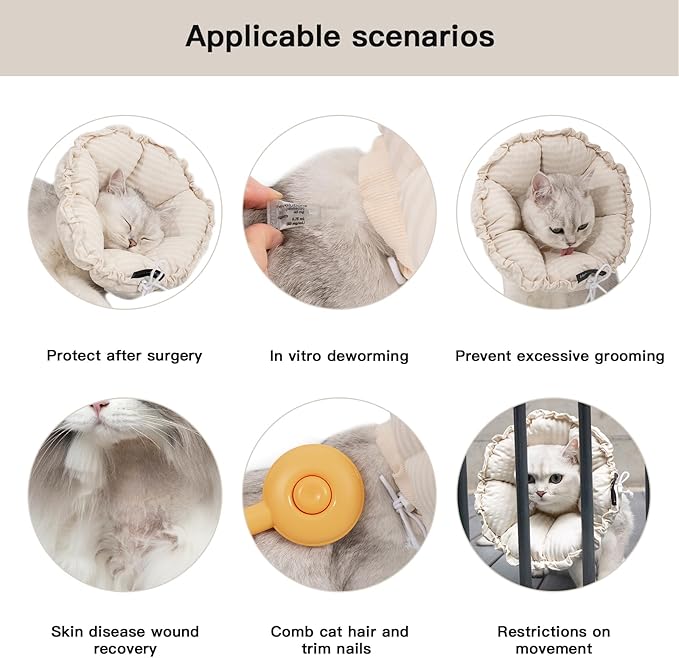 H HIDREAM Soft Cat Cone Collar, Cute Adjustable Cat Recovery Collar,Elizabethan e Collar that can Protect Head and Foot Wounds,Egg White All-Season Style