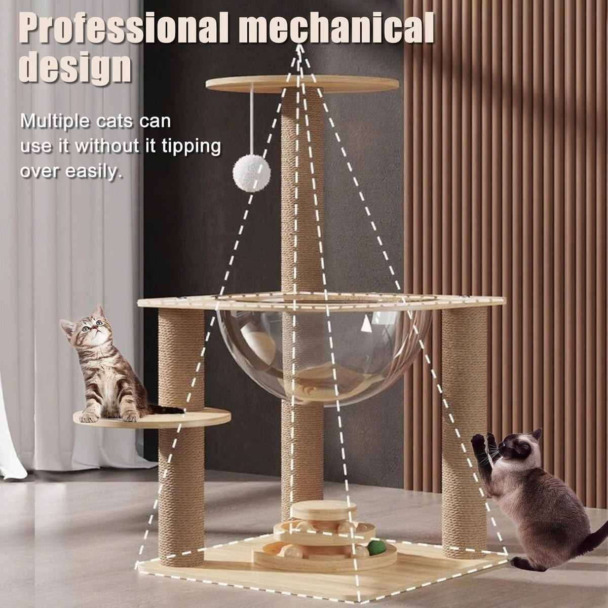 Indoor Cat & Kittens Multi-Level Climbing Activity Tower with Scratching Posts, Selected Wood and Sisal,Cat Tree Large (24.7inH) -cat House Beige