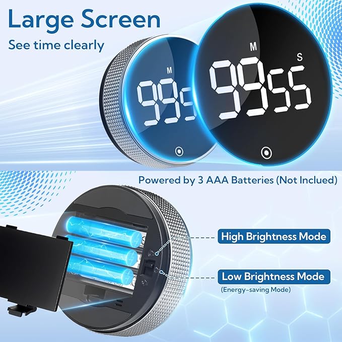 12 Pack Digital Kitchen Timer - Magnetic Kitchen Timer Visual timers Large LED Display Countup Timer 3 Volumes, 2 Brightness LevelsExtensively Use in Break Time, Cooking,Gym, Meeting, Classroom(Black)