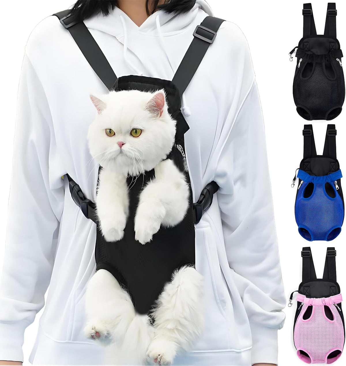 Pet Carrier Backpack, Adjustable Pet Front Carriers for Small Medium Dogs Cats 5-18 Lbs, Legs Out, Dog Cat Carrier Backpack for Hiking,Camping,Traveling,Cycling (Black,Large(Fit:10-18lb))