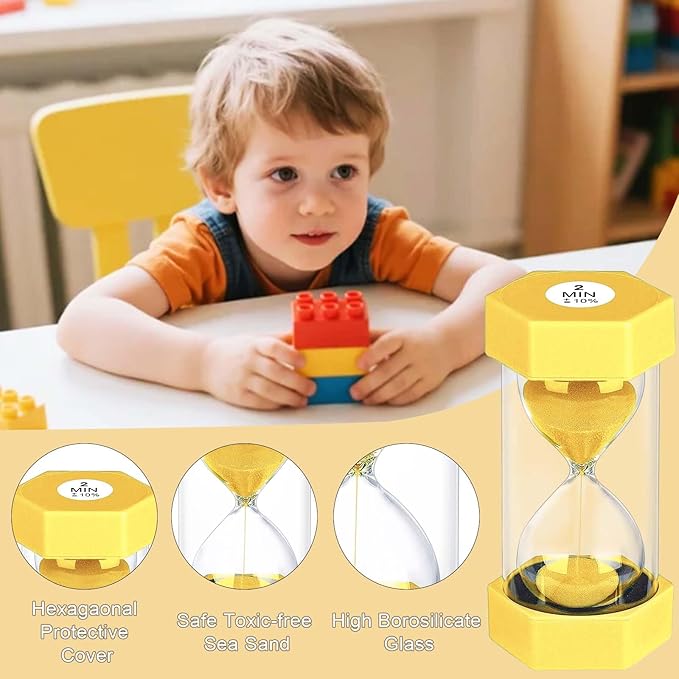 10 Minute Sand Timer Hourglass, Unbreakable 10 Min Hourglass Sand Watch, Reloj De Arena 10 Minutos, Colorful Plastic Hour Glass Sandglass for Classroom Games (Yellow