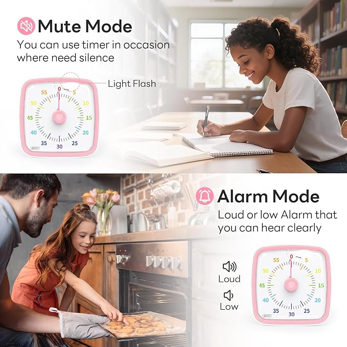 Yunbaoit Visual Timer with Night Light, 60-Minute Unicorn Countdown Timer for Kids and Adults, Time Management Tool for Home, School, Kitchen, or Office (Pink)