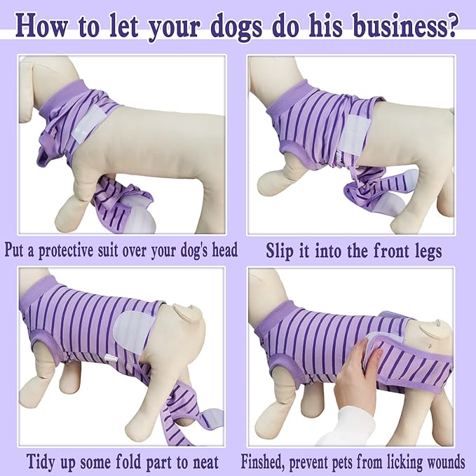 Dog Recovery Suit, Surgical Recovery Suit for Male Female Dogs Cats Spayed Onesie After Surgery, Dog Post Surgery Suit Anti Licking & Biting Surgical Shirt with Pee Hole,Purple Medium