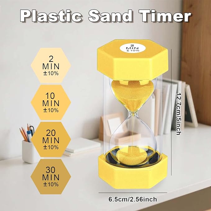 10 Minute Sand Timer Hourglass, Unbreakable 10 Min Hourglass Sand Watch, Reloj De Arena 10 Minutos, Colorful Plastic Hour Glass Sandglass for Classroom Games (Yellow