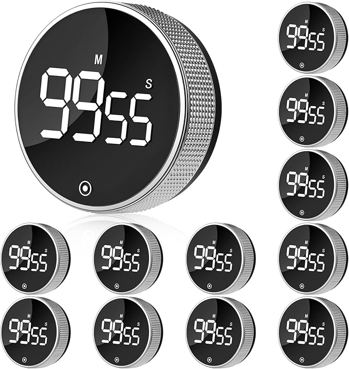 12 Pack Digital Kitchen Timer - Magnetic Kitchen Timer Visual timers Large LED Display Countup Timer 3 Volumes, 2 Brightness LevelsExtensively Use in Break Time, Cooking,Gym, Meeting, Classroom(Black)