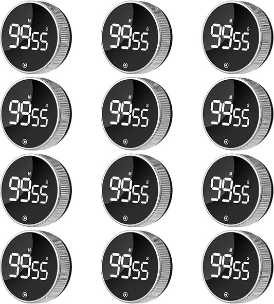 12 Pack Digital Kitchen Timer - Magnetic Kitchen Timer Visual timers Large LED Display Countup Timer 3 Volumes, 2 Brightness LevelsExtensively Use in Break Time, Cooking,Gym, Meeting, Classroom(Black)