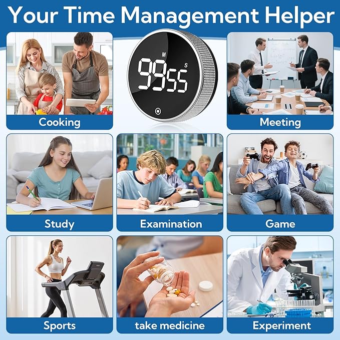 12 Pack Digital Kitchen Timer - Magnetic Kitchen Timer Visual timers Large LED Display Countup Timer 3 Volumes, 2 Brightness LevelsExtensively Use in Break Time, Cooking,Gym, Meeting, Classroom(Black)