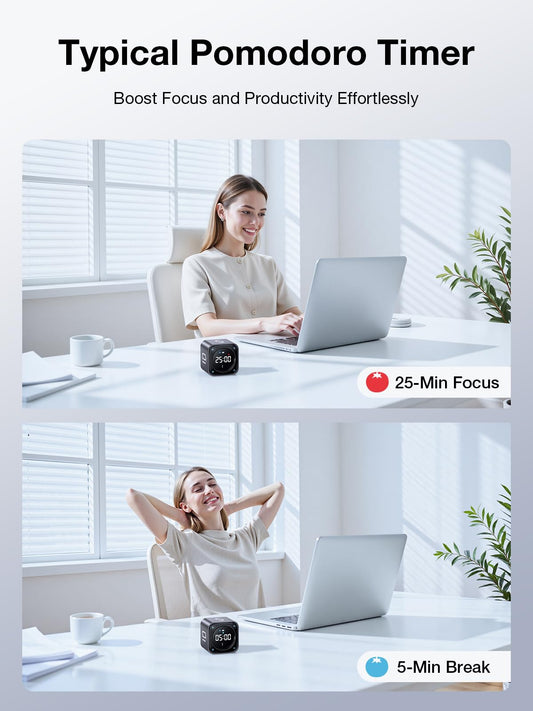 Ticktime TK3 Pomodoro Timer Cube | 25/5 Presets, Custom Countdown, 3 Alarms, Silent/Vibrate Alerts