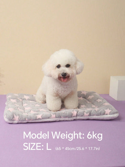 1pc Polyester Star & Heart Breathable Washable Thick Pet Bed Mat For Medium-Small Cats & Dogs, All Seasons (Teddy/Bichon Frise)
