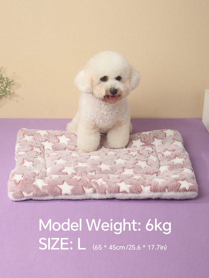 1pc Polyester Star & Heart Breathable Washable Thick Pet Bed Mat For Medium-Small Cats & Dogs, All Seasons (Teddy/Bichon Frise)