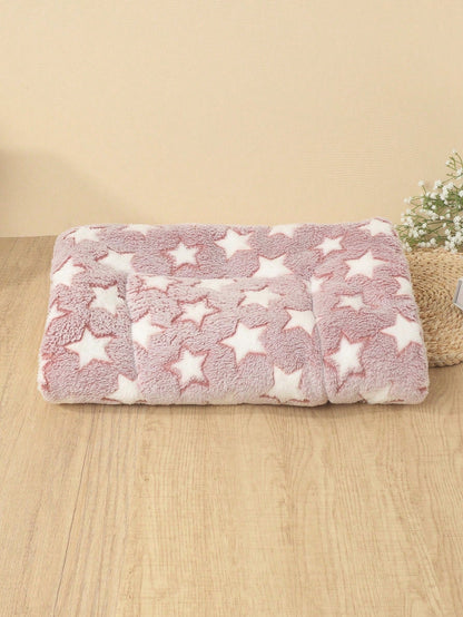 1pc Polyester Star & Heart Breathable Washable Thick Pet Bed Mat For Medium-Small Cats & Dogs, All Seasons (Teddy/Bichon Frise)