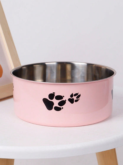 Supet 1pc Cartoon Paw Prints Design Stainless Steel Anti-Slip Pet Bowl For Small And Medium Dogs, Suitable For Indoor And Outdoor Use