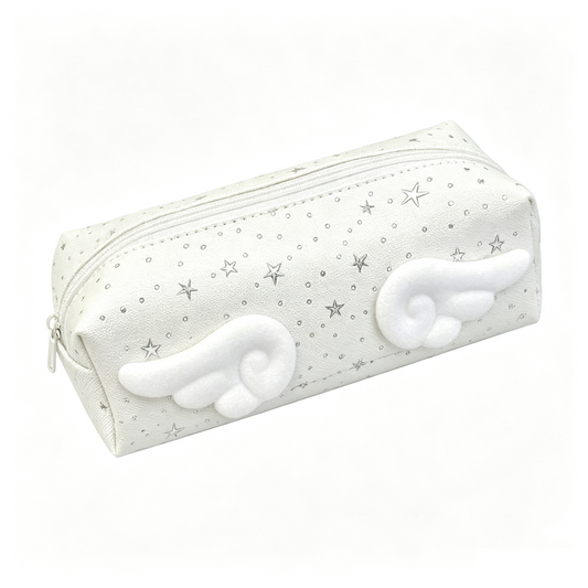 Cute Angel Wings Pencil Case Large Capacity Star Print Pen Pouch Girls School Stationery Bag 3 Colors