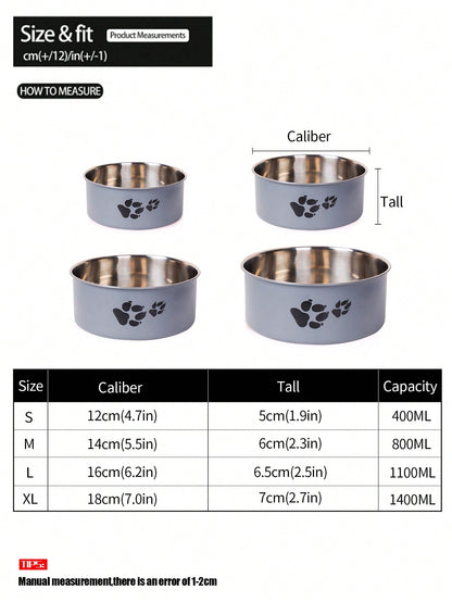 Supet 1pc Cartoon Paw Prints Design Stainless Steel Anti-Slip Pet Bowl For Small And Medium Dogs, Suitable For Indoor And Outdoor Use