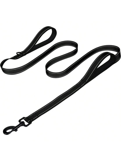 Heavy Duty Double Handle Dog Leash With Reflective Strips For Night Safety - Ideal For Large And Extra Large Breeds - Perfect For Outdoor Walking And Training