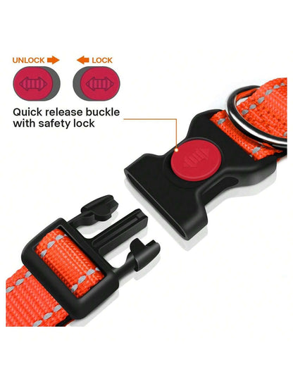 MITOOE 1pc Reflective Dog Collarwith Safety Locking Buckle Adjustable Soft Neoprene Padded Breathable Nylon Pet Collar For Small Medium Large Dogs