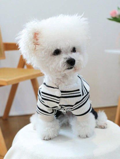 PETCIRCLE 1pc Pet Clothes Striped Denim Effect Elastic Pants For Small Medium Dogs Cats, Fashionable & Classic, Autumn/Winter New Arrival