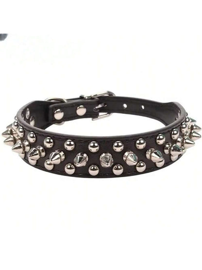 Pet Dog Collar Adjustable Leather Neck Strap Supplies PU Leather Punk Rivet Spiked Dog Collar Pet Collars For Small Medium Sized Dog, Large Dog Cat