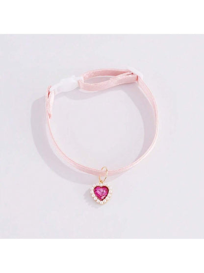 1 Adjustable Pearl Heart Cat Necklace Collar, Suitable For Small And Medium-Sized Pets
