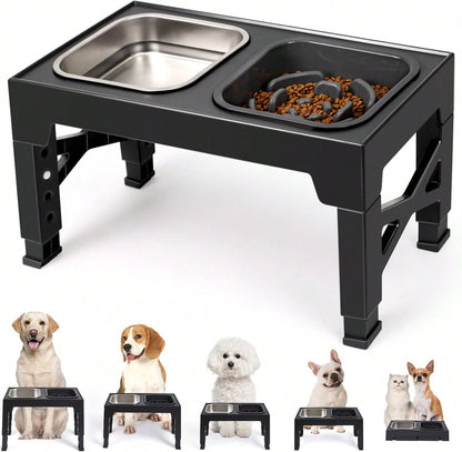 Niubya Elevated Dog Bowls With 2 Stainless Steel Dog Food Bowls, Raised Dog Bowl Adjusts To 5 Heights (3.15", 8.66", 9.84",11.02", 12.2") For Small Medium And Large Dogs