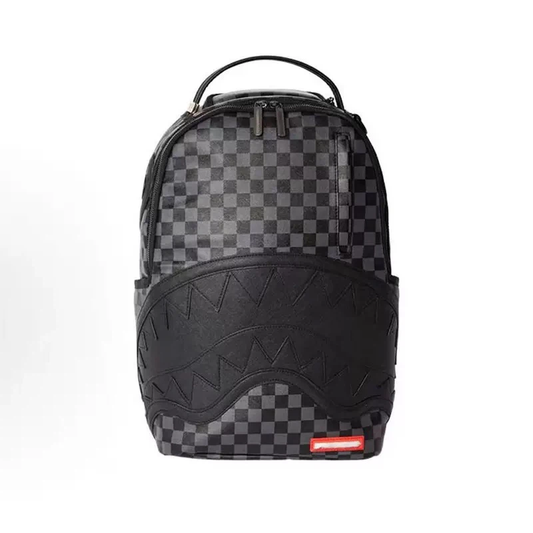 Sprayground Black Checkerboard Embossed Shark Backpack 3D Teeth Waterproof Laptop School Travel Bag