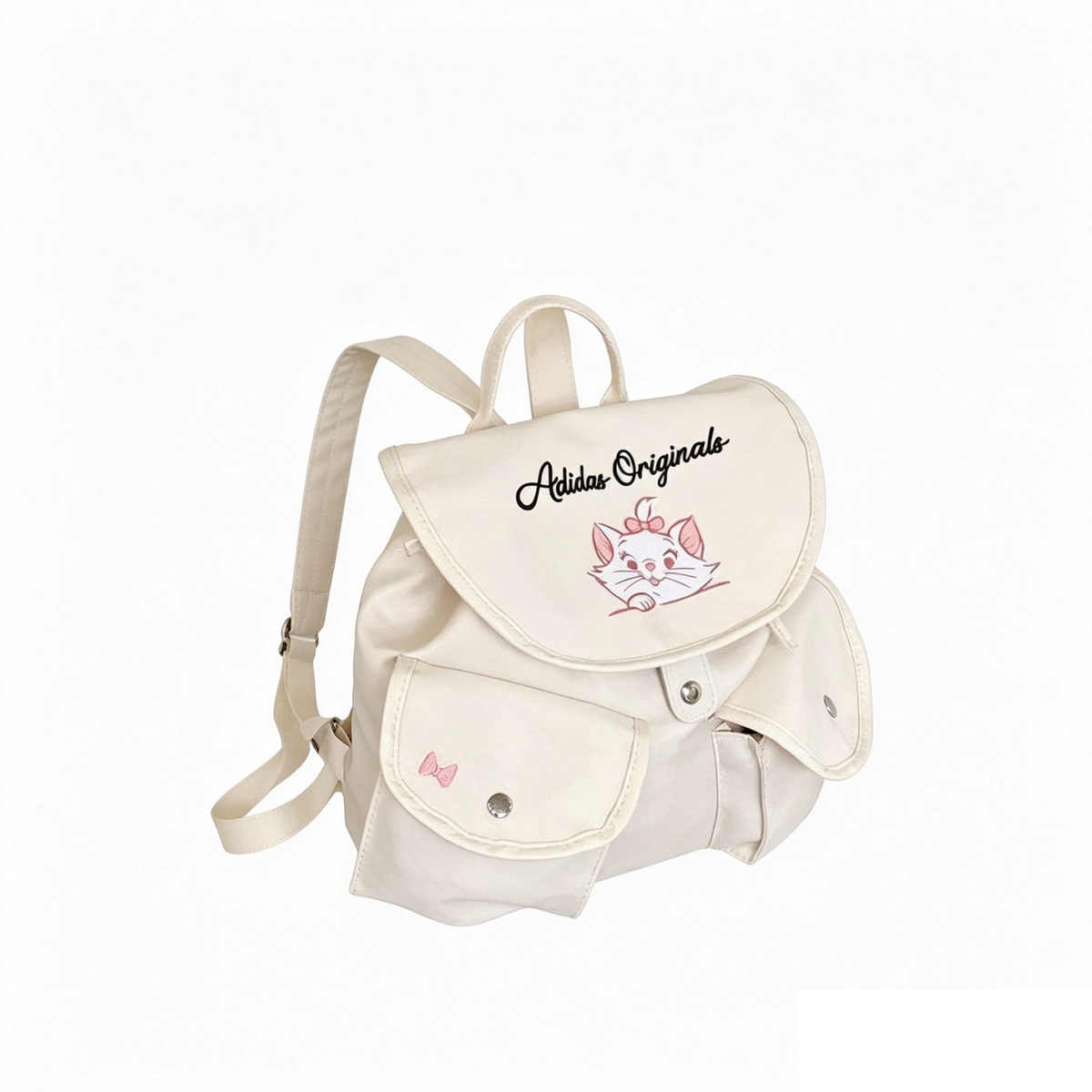 Off‑White Marie Cat Disney Collaboration Backpack Flip‑Cover Multi‑Pocket Women School Travel Daypack