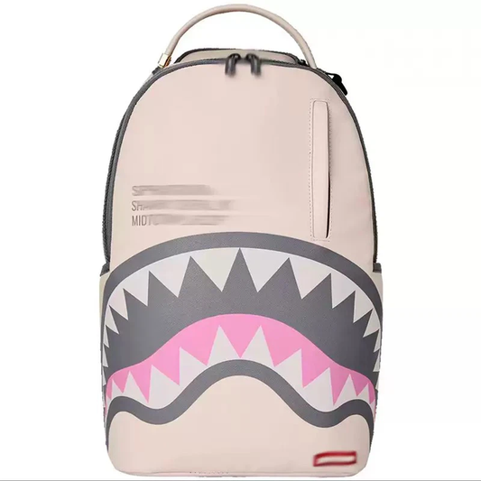 Sprayground Light Beige Pink Shark Backpack Minimalist Waterproof Laptop School Travel Bag
