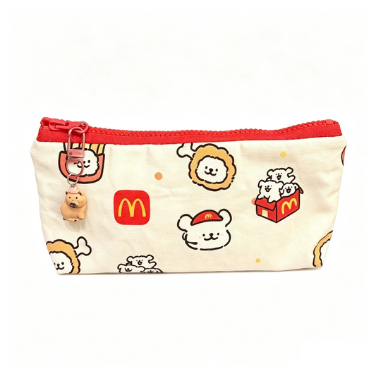 Cute Dog Fast‑Food Theme Canvas Pencil Case With Charm Pendant
