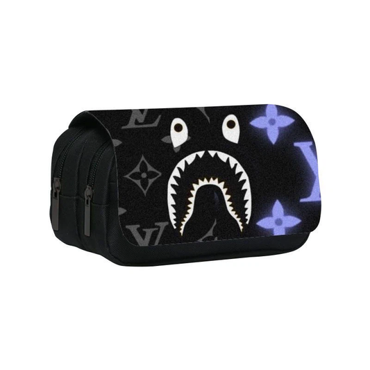 Black Shark Mouth Monogram Print Pencil Case