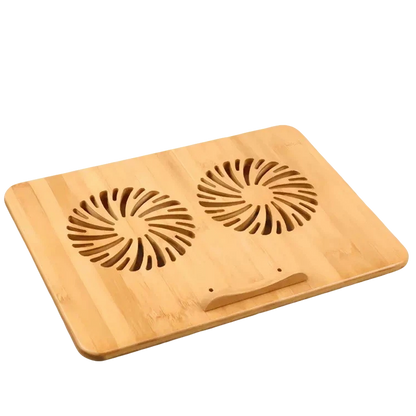 Bamboo Laptop Cooling Stand with Dual Cooling Fans Adjustable Notebook Riser