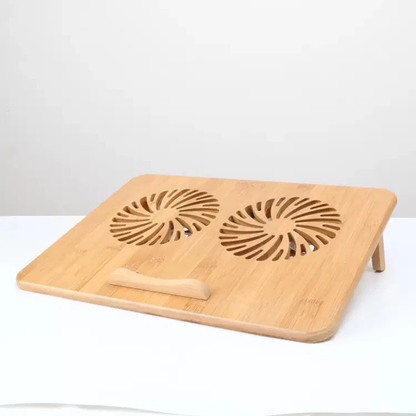 Bamboo Laptop Cooling Stand with Dual Cooling Fans Adjustable Notebook Riser