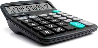 Calculator 12 Digit Display Solar Battery Dual Power Financial Dedicated Large Standard Function Desktop Business Calculator Multifunctional Calculating Machine KA08 Black