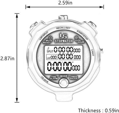 Stopwatch Timer with Back Light Digital Stop Watch 0.001second Timing, Metal 100 Lap Memory,Large dispaly Alarm Clock for Coach Sports Running Marathon Competition