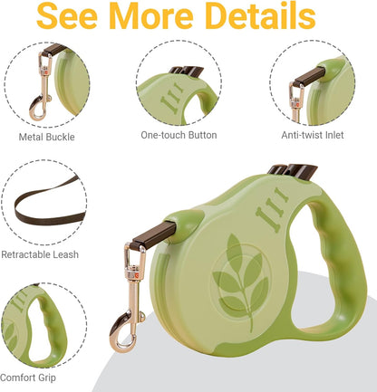 Retractable Dog Leash with Non-Slip Handle, 10 FT Automatic Telescopic Tractor with Atuo Locking Botton，Durable Pet Tape for Small and Medium-Sized Dogs Green