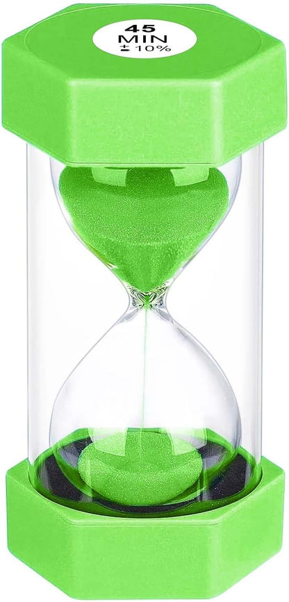 Hourglass 45 Minute Sand Timer, Green Plastic Sand Clock 45 Min, Colorful Hour Glass Sandglass for Classroom Gmaes Home Office Decor (Green)