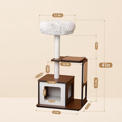 Cat Tree Tower for Small Cats, 41 Inch Wooden Multi-Level Cat Condo with Sisal Scratching Posts - Stable Activity Center, Plush Perch & Hanging Ball Toy