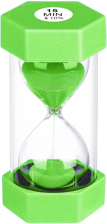 Sand Timer 15 Minute Hourglass, Unbreakabl Sand Clock 15 Min, Reloj De Arena 15 Minutos, Plastic Green Hour Glass Sandglass for Classroom Game Kitchen (Green)