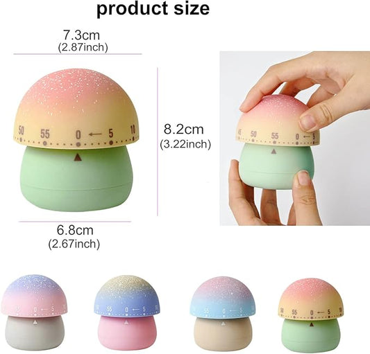 Mechanical Kitchen Timer, Cute Mushroom Timer for Kids, Wind Up 60 Minute Manual Countdown Timer for Classroom, Home, Study and Cooking (Beige Base)