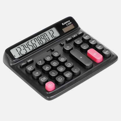 Comix Desktop Calculator, 12 Digits Large Button Desk Calculator, Black | Solar Battery Dual Power, Large LCD Display, Computer Keys, 4 Function Basic Calculator for Office Business Home Use