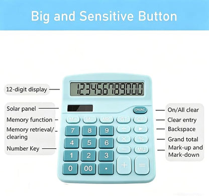 Desk Calculator for Home Office School, Desktop Calculators with Large 12-Digit Display for Kids Seniors Adults, Compact Basic Calculator for Daily Calculation (Blue)