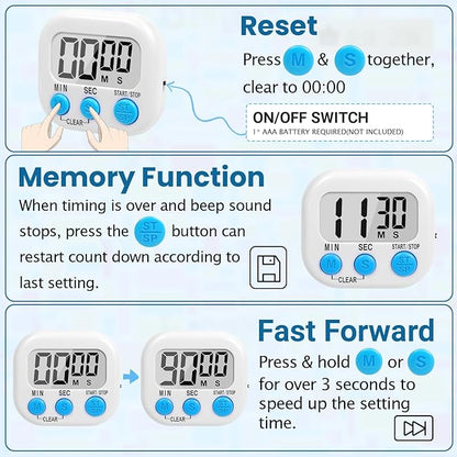 12 Pack Multi-Function Digital Timers, Magnetic Large LCD Display Loud Alarm Countdown Timers, Extensively Use in Classroom, Break Time, Gym, Meeting, Cooking