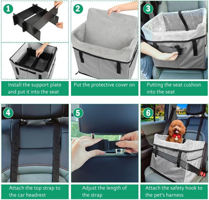 Vivifying Dog Car Seats for Small Dogs, Portable Dog Booster Car Seat with Storage Pockets and Safety Belt, Comfortable Travel Bed for Small Pets Up to 25lbs (Gray)