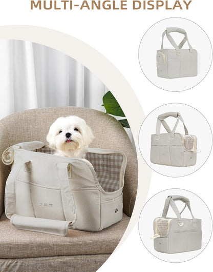 Dog Purse Carrier for Small Dogs Rabbit cat with Large Pockets, Cotton Bag, Dog Carrier Soft Sided, Collapsible Travel Puppy Carrier (Grey, 13.6" L x 6.5" W x 10" H)