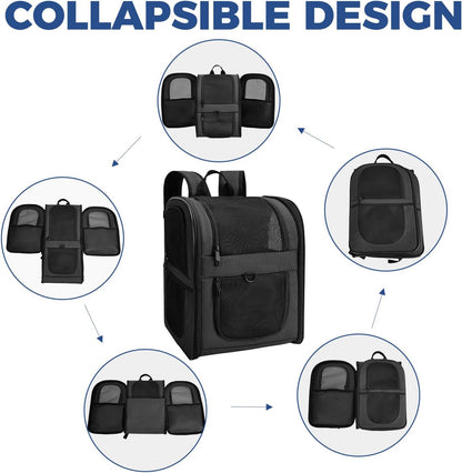 Apollo Walker Dog & Cat Carrier Backpack for 4-18lb Pets - Ventilated Safe Design with Padded Back Support, Breathable Mesh Pet Backpack for Hiking, Travel, Outdoor (Black)